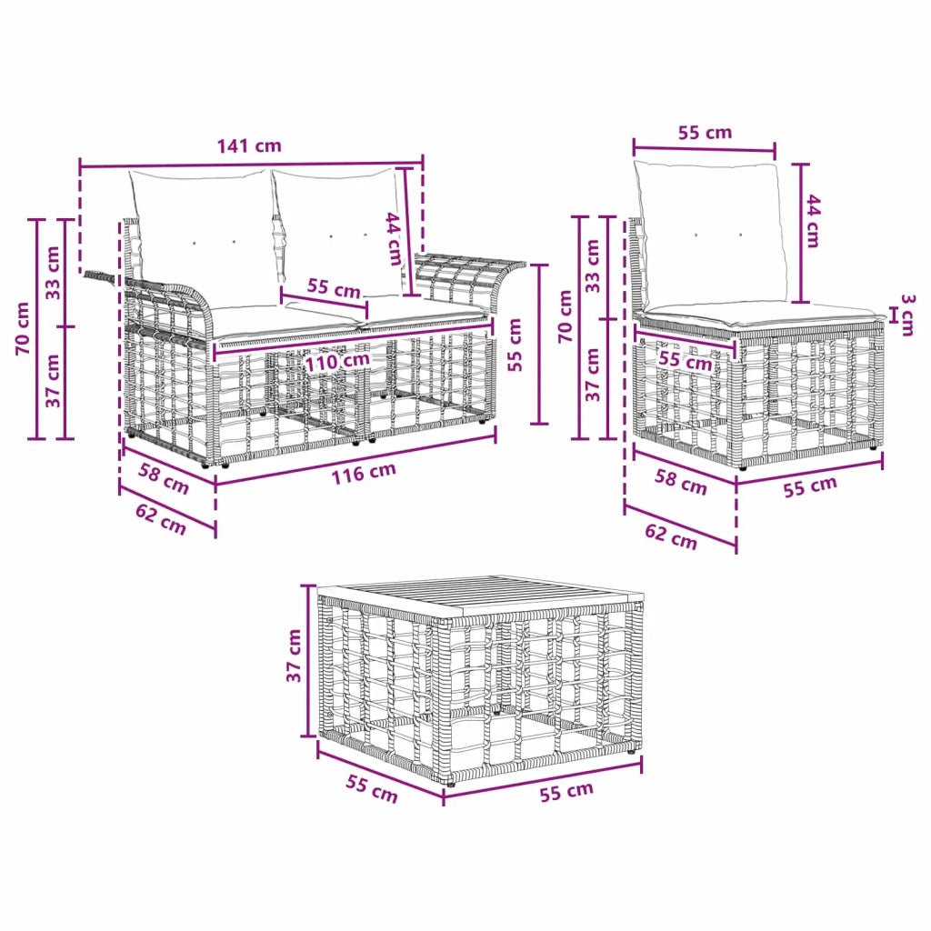 Set di divani da esterno 9 pz Nero e Grigio scuro polyrattan 3437651