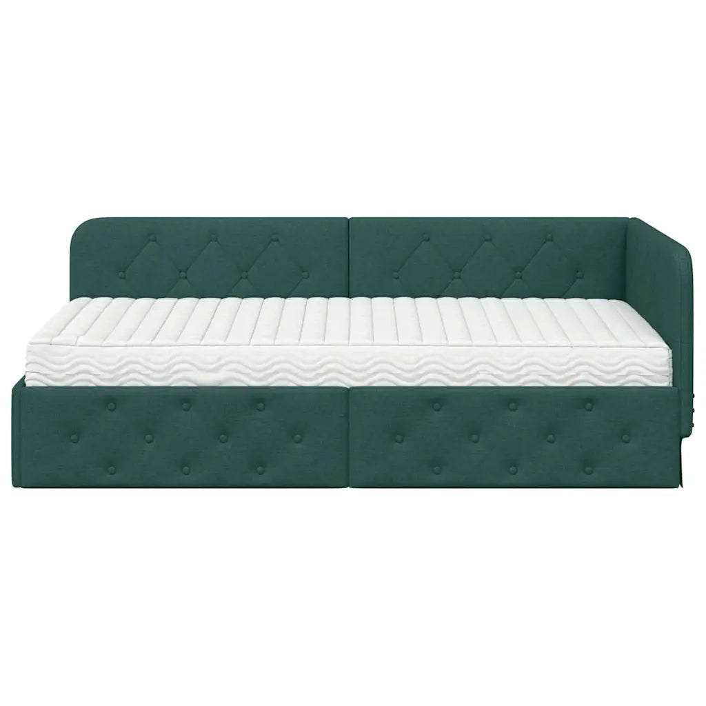 Cornice del letto ad angolo Verde Scuro 90 x 190 cm Tessuto