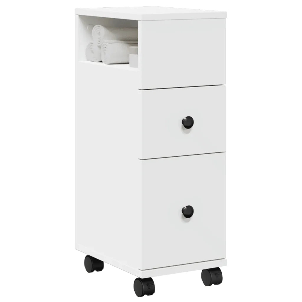 Mobile da Bagno Stretto con Ruote Bianco in Truciolato 855232