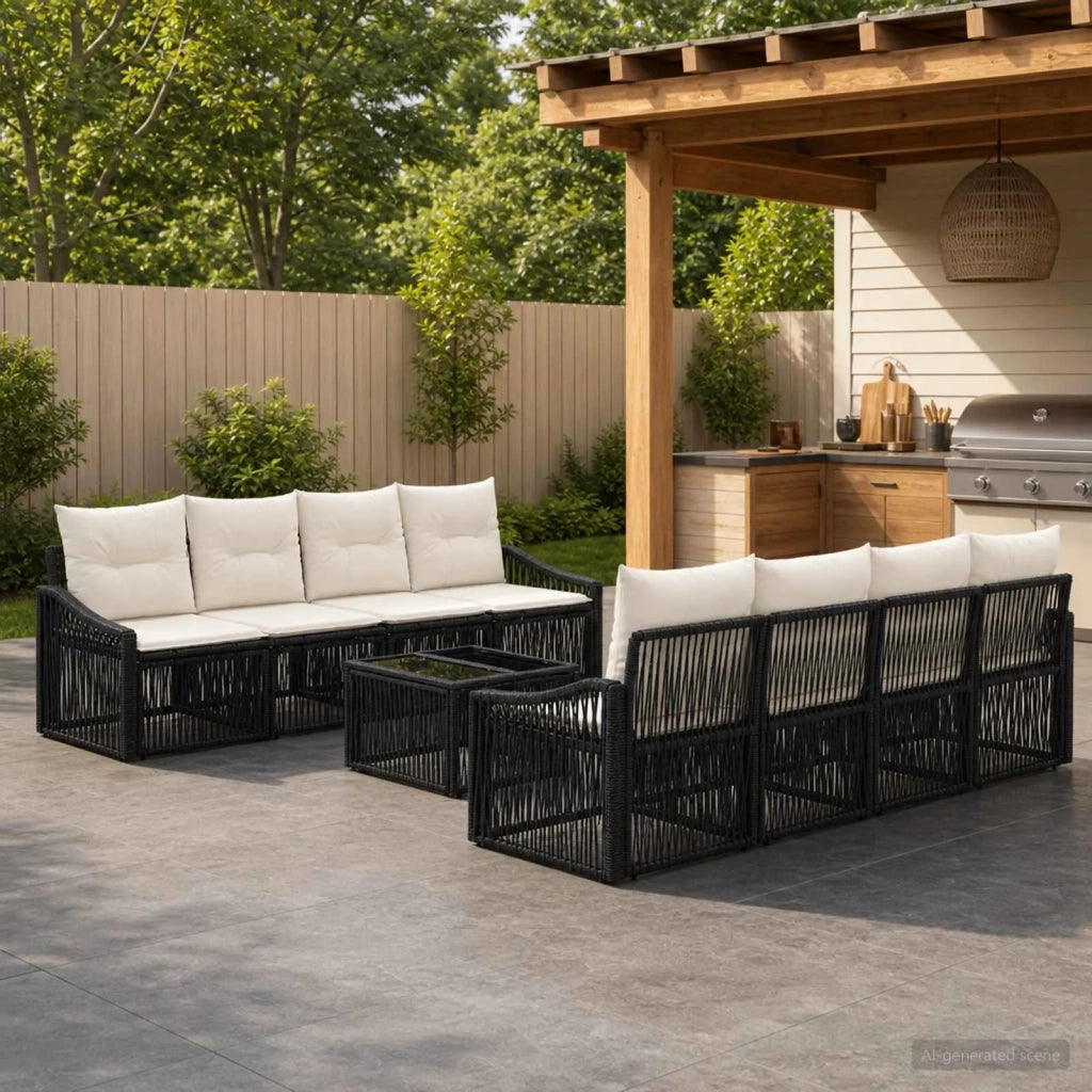 Set Divano da Giardino 9 pz Nero polyrattan 3435949