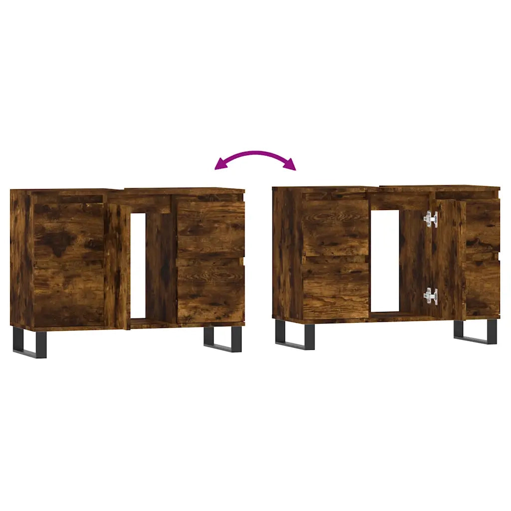 Armadietto Bagno | Armadio da bagno Rovere Fumo 80x33x60 cm in Legno Multistrato