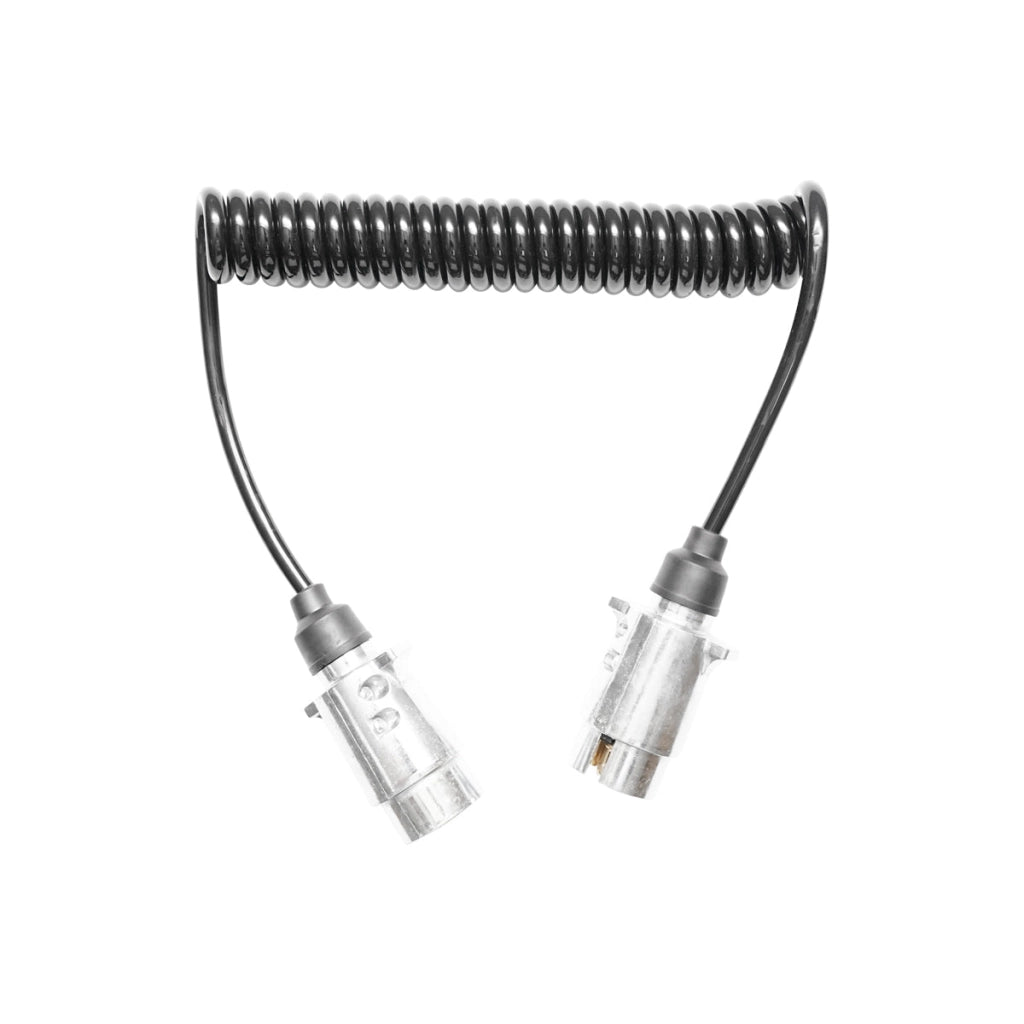 Cavo elettrico flessibile a spirale 2,5M, 7 pin per rimorchio con 2 spine maschio in metallo Breckner Germany