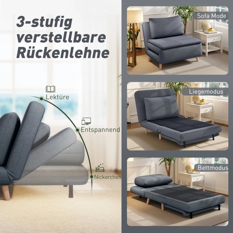 Poltrona letto 3 in 1 convertibile con schienale regolabile, grigio
