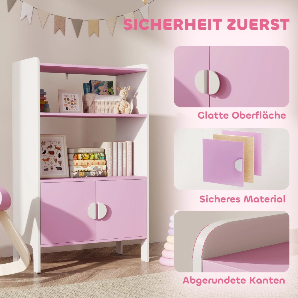 Libreria per bambini ¨C Minimal ¨C rosa e bianco, MDF, con 2 ripiani e 2 ante