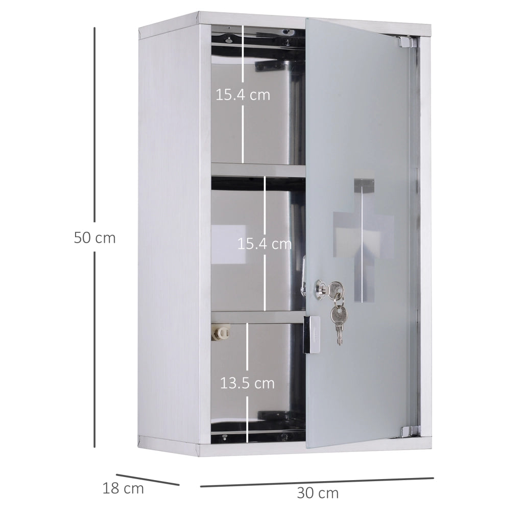 Armadietto medicinali bagno ¨C Xylo ¨C acciaio inox con serratura 50x30x18cm
