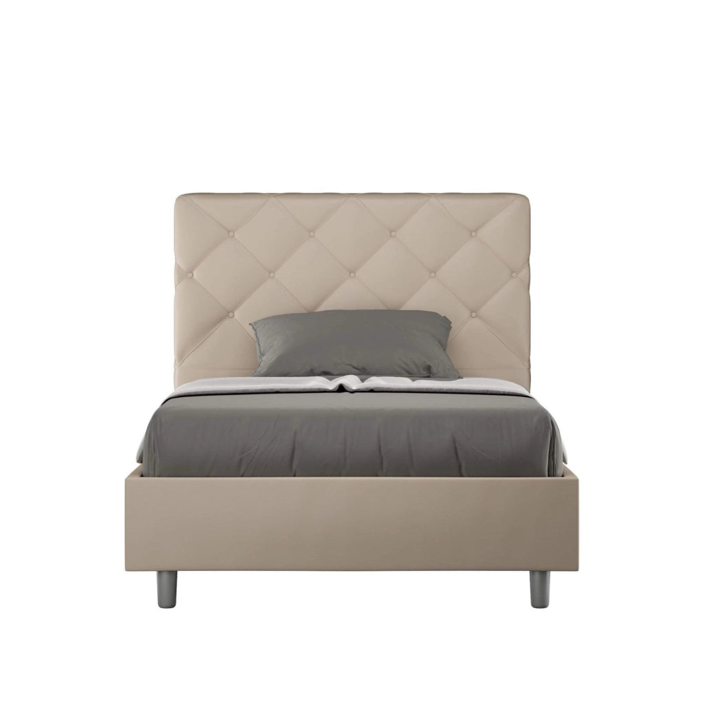 Letto queen size contenitore imbottito 150x210 similpelle tortora Priya