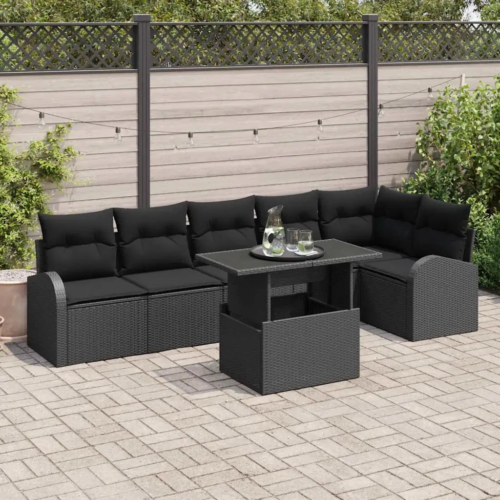 Set Divano da Giardino con archiviazione 7 pcs Nero polyrattan