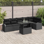 Set Divano da Giardino con archiviazione 7 pcs Nero polyrattan
