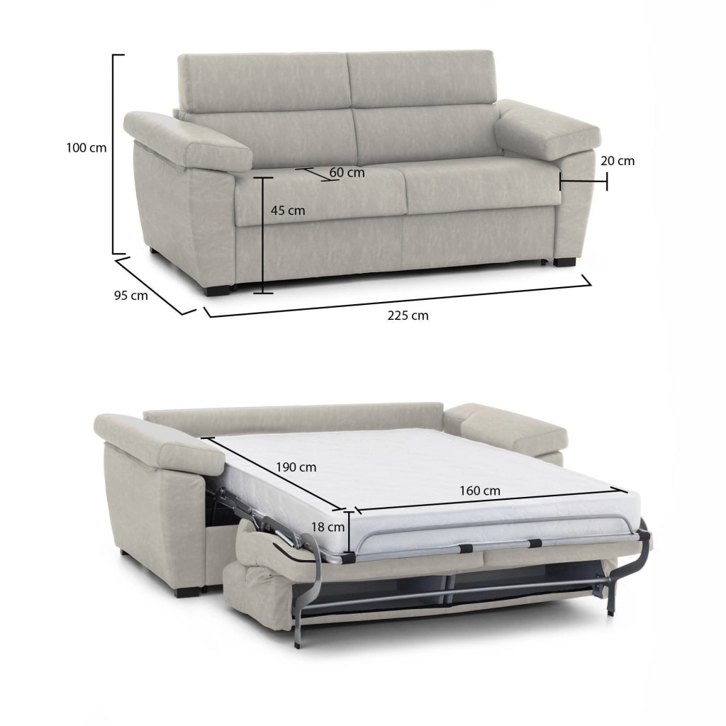 Pacecos, Divano Letto 3 Posti Sfoderabile Made in Italy, 225x95 cm Beige