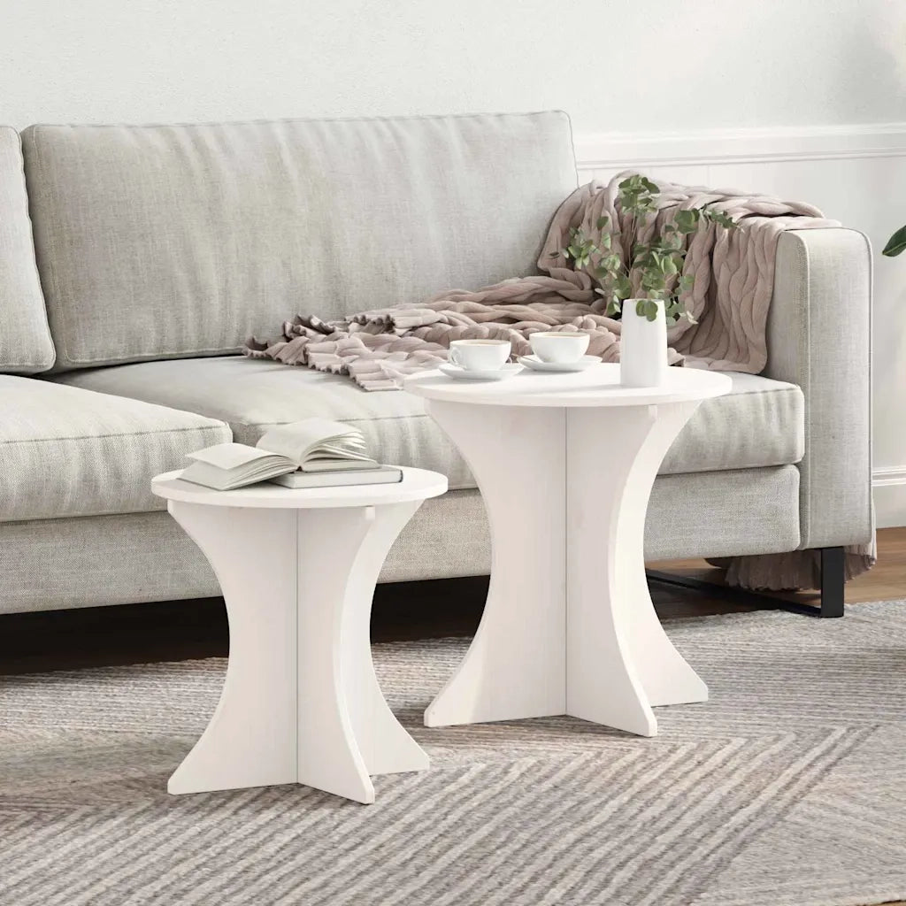 Tavolino da salotto 2 pcs Bianco Legno di pino massello 873566