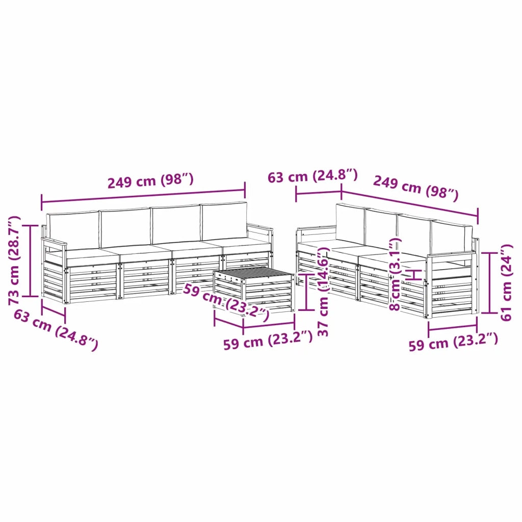 Set divani con cuscino 9 pcs Grigio Naturale e Chiaro 3374556