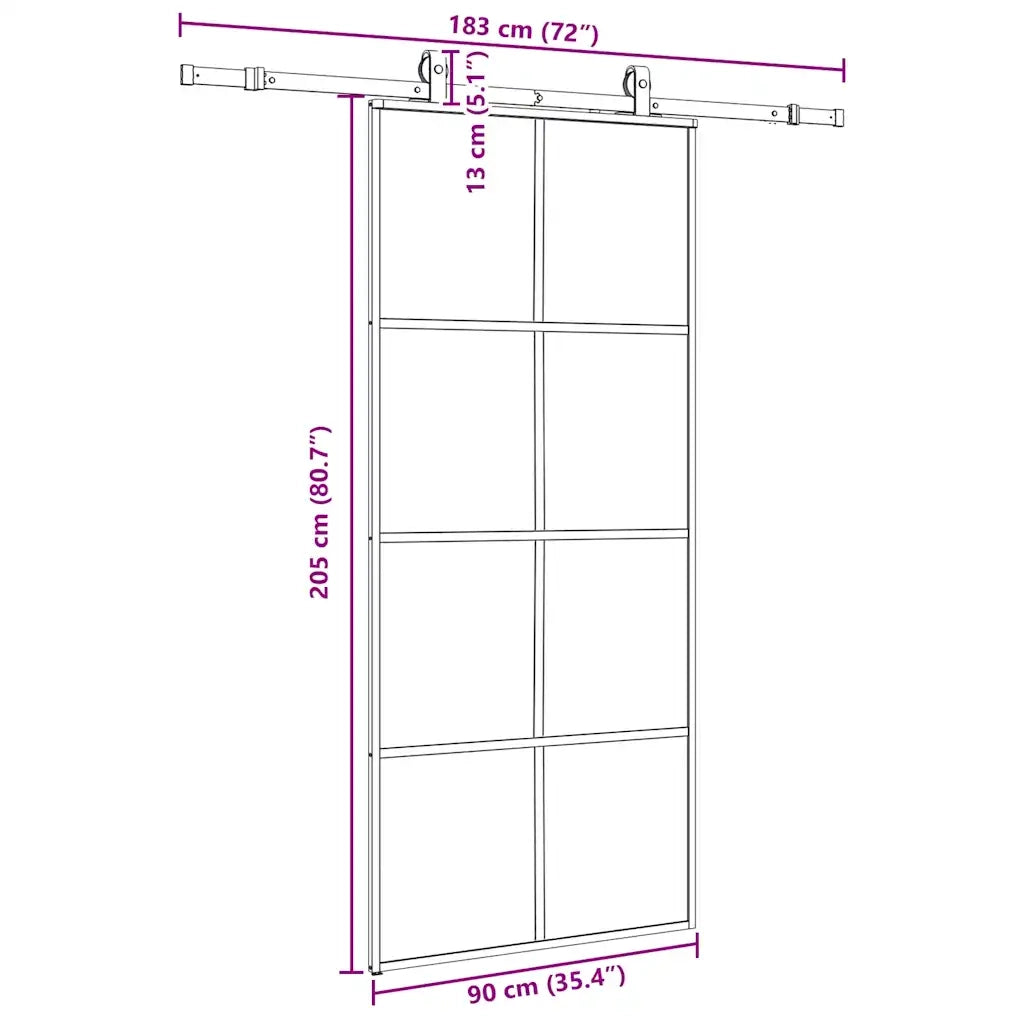 Porta Scorrevole con Ferramenta Nera 90x205 cm in Vetro ESG 3375805