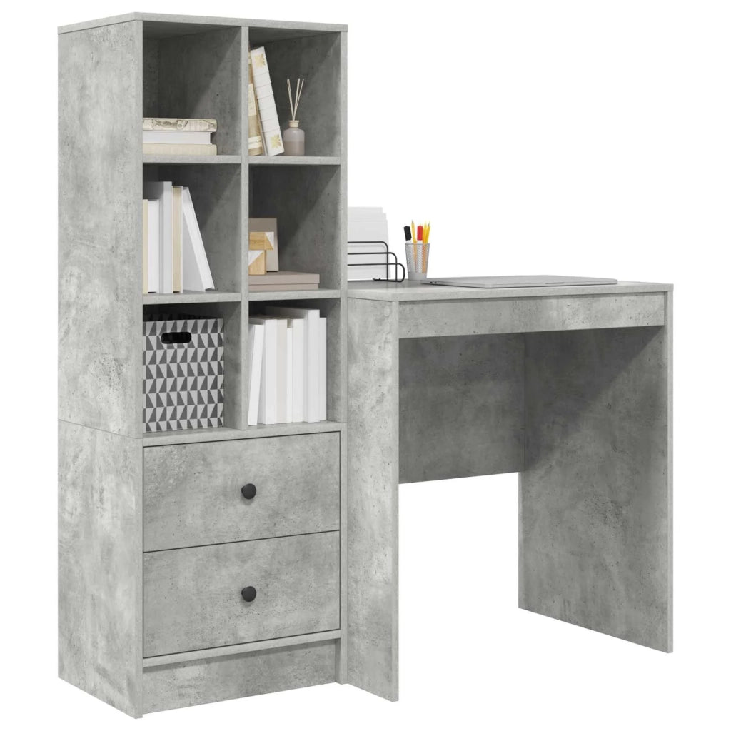 Scrivania con cassetto con lo scaffale 2 pcs Grigio cemento 3337348