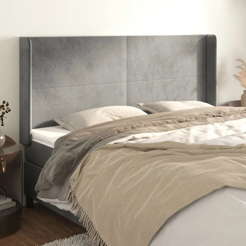 Testiera ad Orecchio-Testata con Orecchie Grigio Chiaro 203x16x118/128 cm in Velluto 694014
