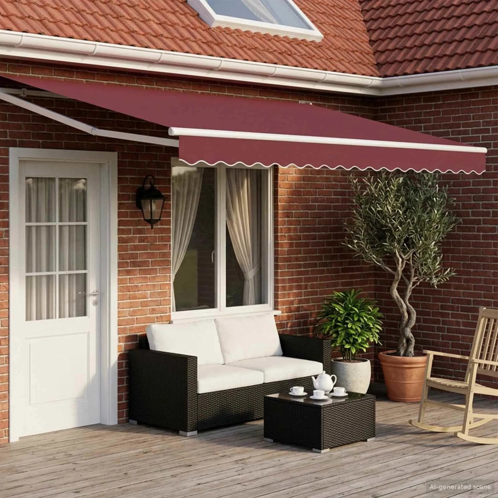 Tenda retrattile manuale con LED-Tenda parasole per balcone Borgogna e Bianco 4 ¡Á 3 m