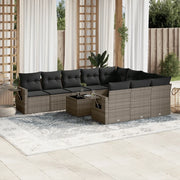 Set Divani da Giardino 11 pz con Cuscini in Polyrattan Grigio