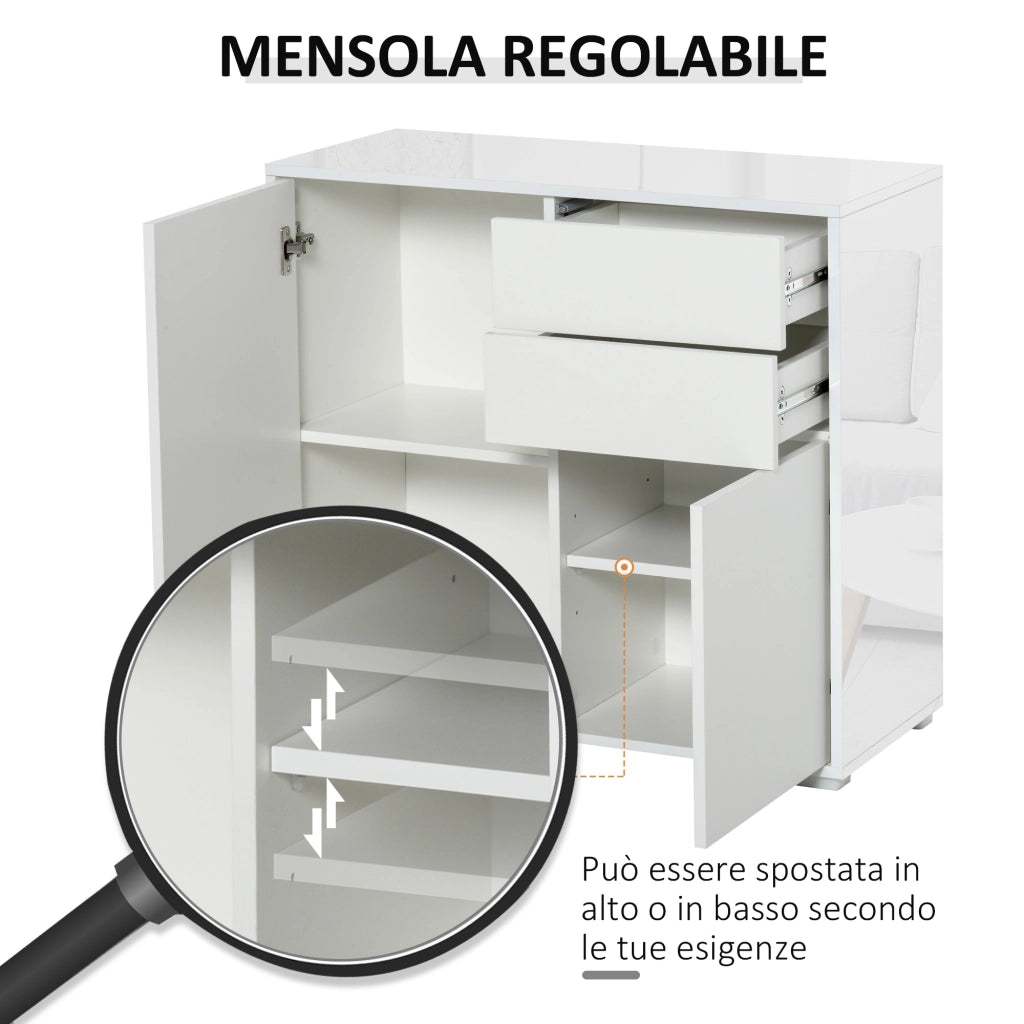 EasyComfort Mobiletto 2 Cassetti e 2 Ante, Apertura a Pressione, Mobile con 2 Cassetti e 2 Ante per Casa e Ufficio, 79x36x74cm, Bianco Opaco