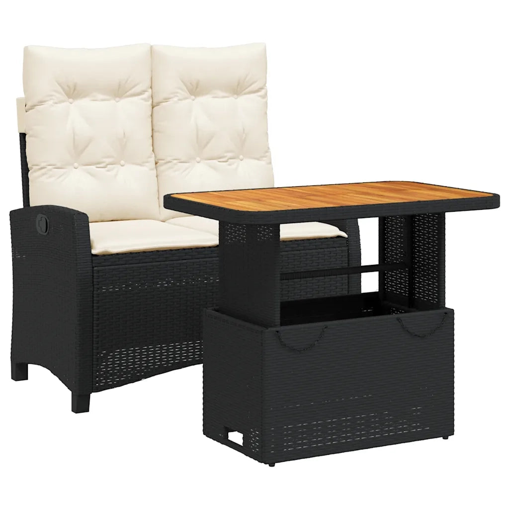 Set da Pranzo da Giardino 2 pz con Cuscini Nero in Polyrattan 3277382