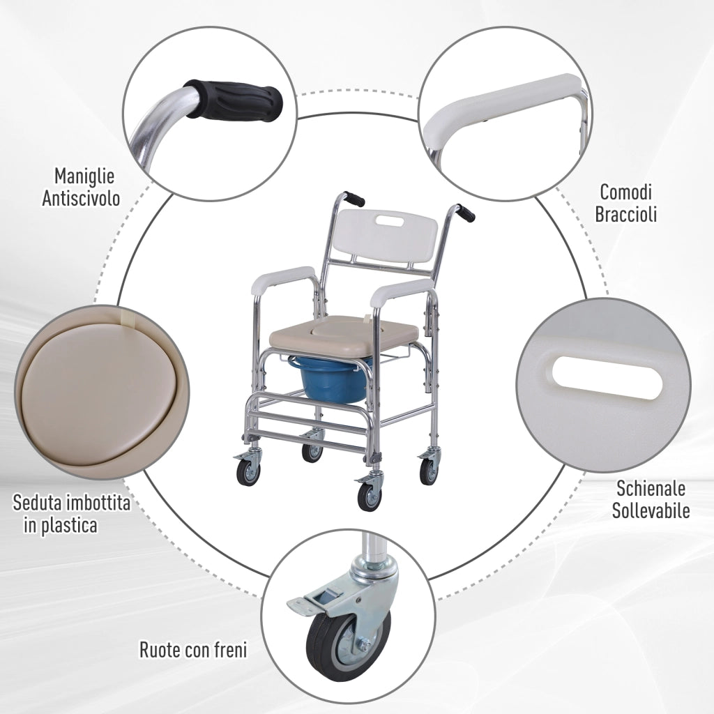 Sedia con WC e Ruote ¨C Minimal ¨C Ecopelle, 84x54x96cm