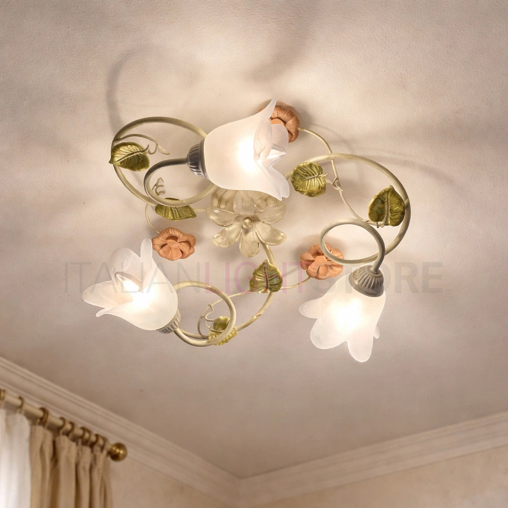 SPRING Plafoniera a 3 Luci in Ferro Decorato Stile Floreale