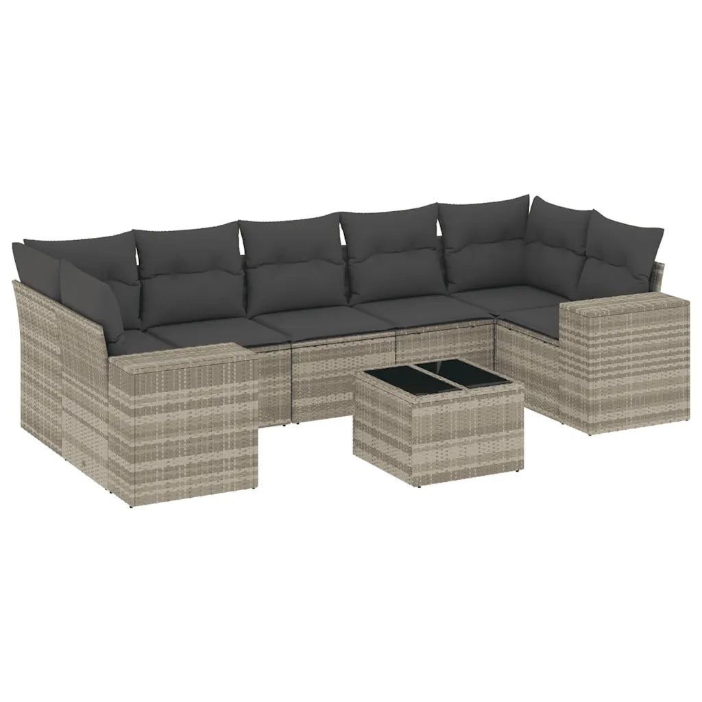 Set Divano da Giardino 8pz con Cuscini Grigio Chiaro Polyrattan 3222341