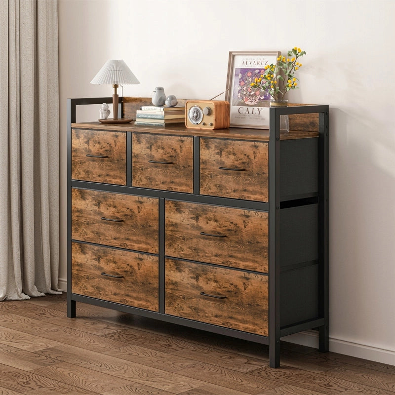 Cassettiera industriale in stile rustico marrone - Mobile ampio e spazioso con 7 cassetti