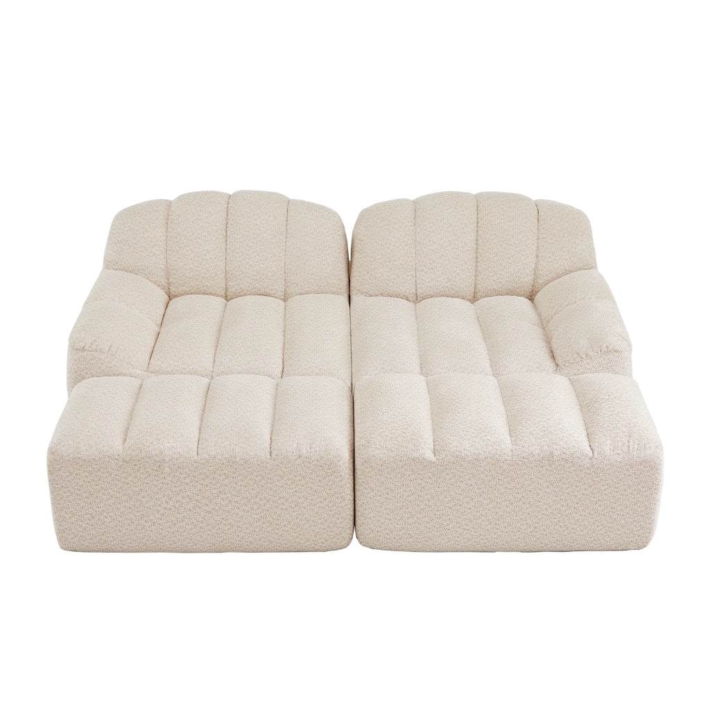 Divano Modulare 2 Posti con 2 Ottoman ¨C MINIMAL ¨C Tessuto Morbido Beige, Senza Braccioli