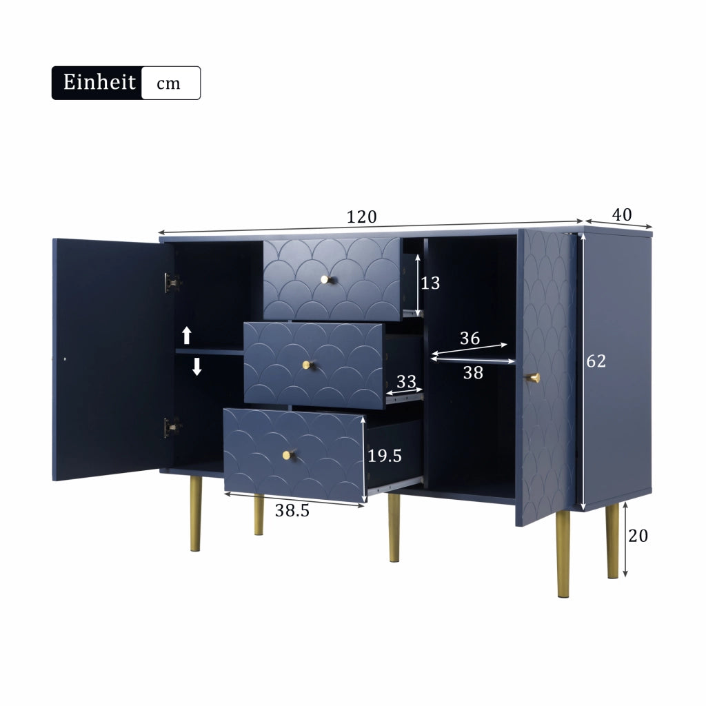 CREDENZA 120x40x83 cm Blu Marino con 2 ante e 3 cassetti