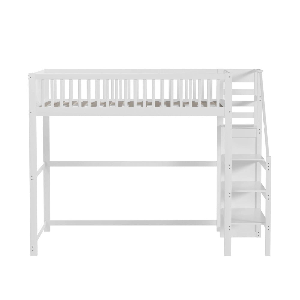 Letto a Soppalco con Scala e Armadio ¨C MINIMAL ¨C Legno Bianco 140x200