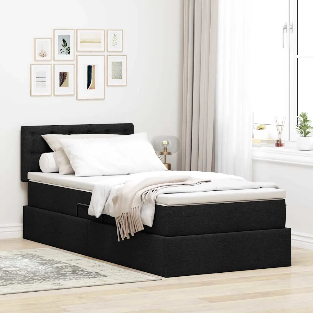Letto con contenitore e materasso Nero 100 x 200 cm