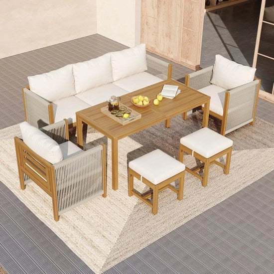 Set da giardino e lounge in Acacia - 6 posti - Beige - Codice prodotto: Woonset