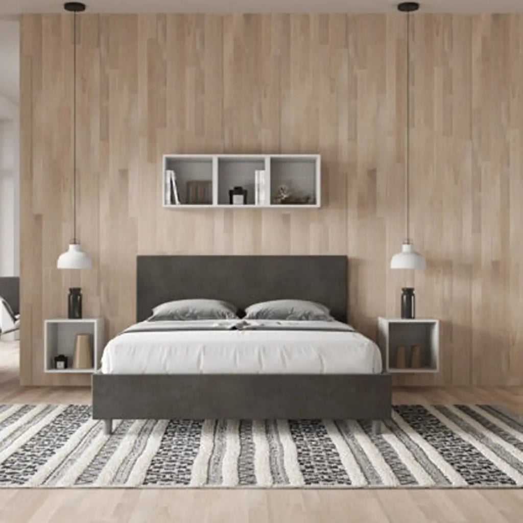 Letto matrimoniale senza rete imbottito 160x190 microfibra grigio Adele