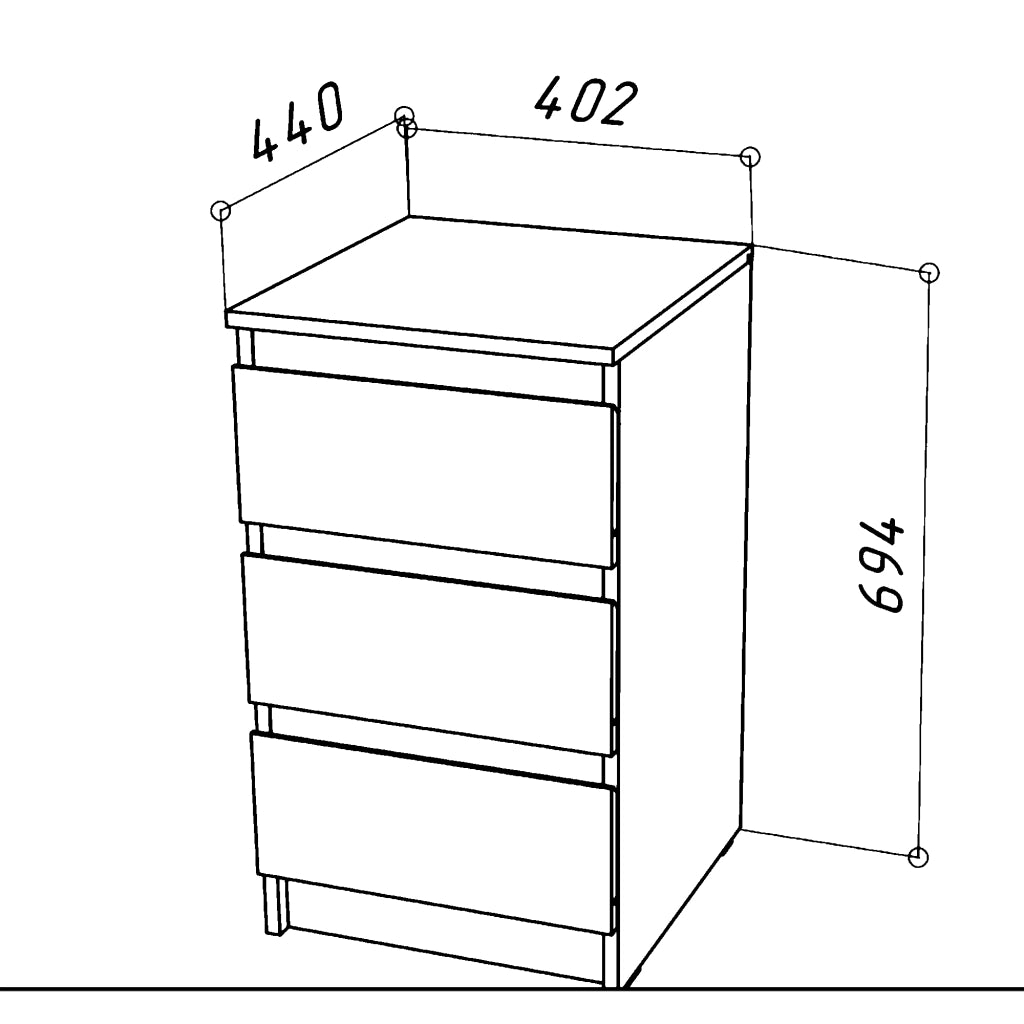 Commode SOLA - Quercia Wotan - 3 Cassetti - Larghezza 40 cm, Altezza 69 cm, Profondit? 43 cm