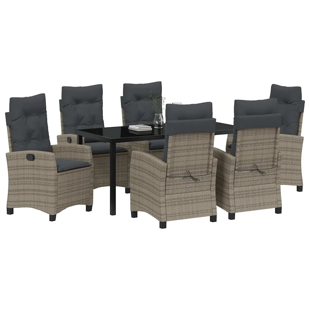 Set da Pranzo per Giardino con cuscino 7 pcs Grigio polyrattan
