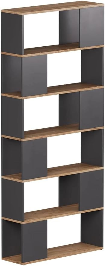 Divisorio per ambienti Eneos, Antracite/quercia dorata, 80 x 186 cm, utilizzabile come scaffale autoportante per una suddivisione flessibile degli spazi