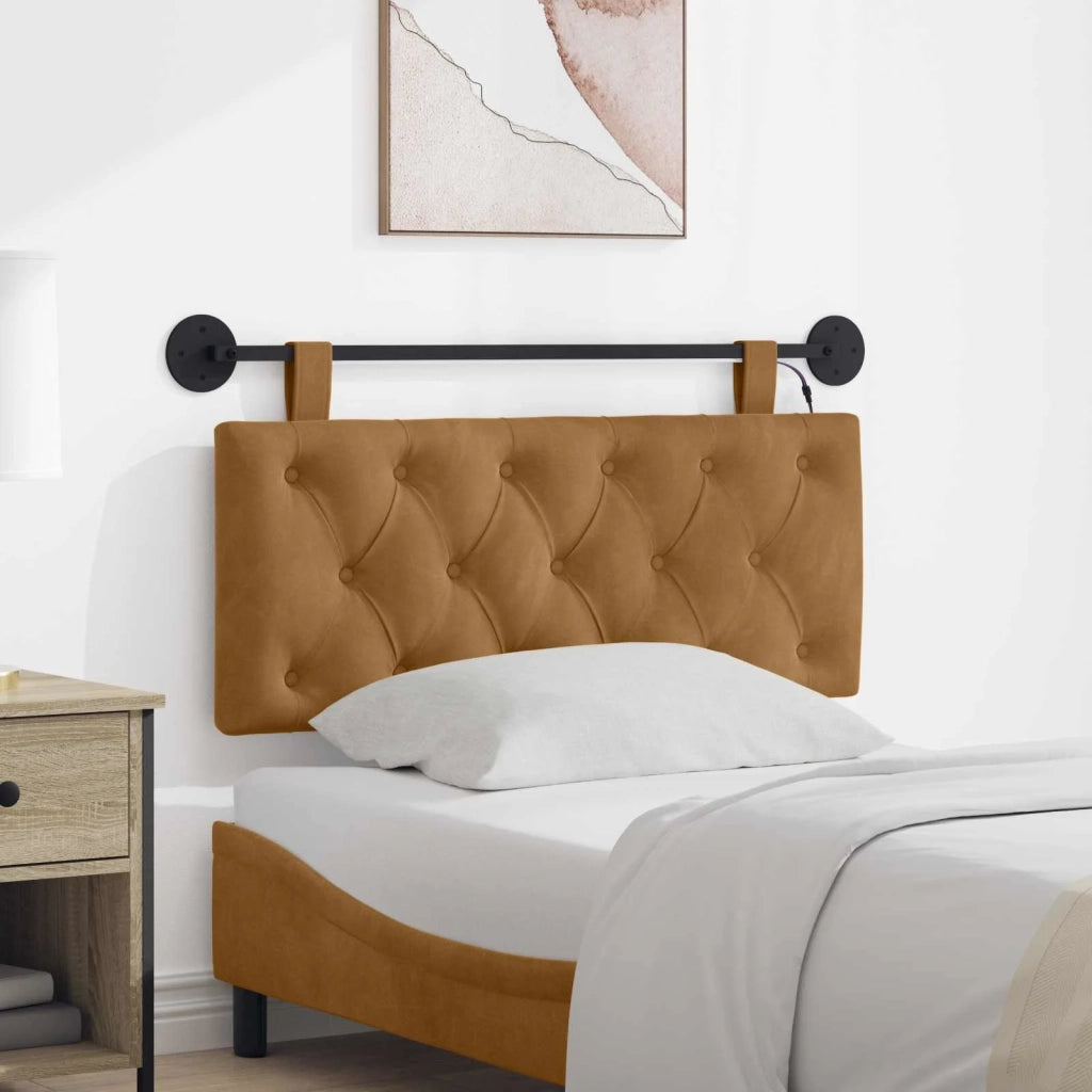 Testiera | Testata sospesa Con luce LED Marrone Velluto