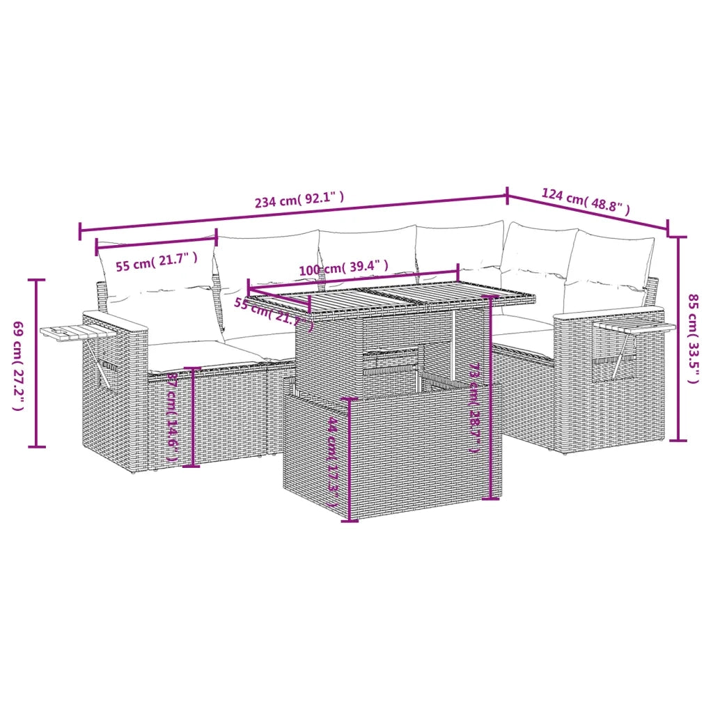 Set Divano da Giardino 6 pz con Cuscini Beige in Polyrattan 3273509