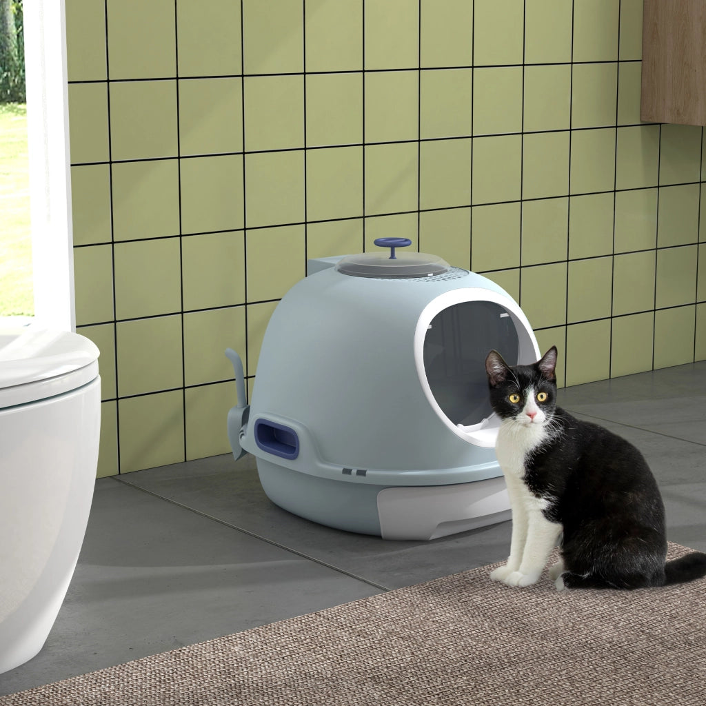 Casetta per gatti con cassetto scorrevole e porta battente ¨C Minimal ¨C Blu 47x55x44 cm