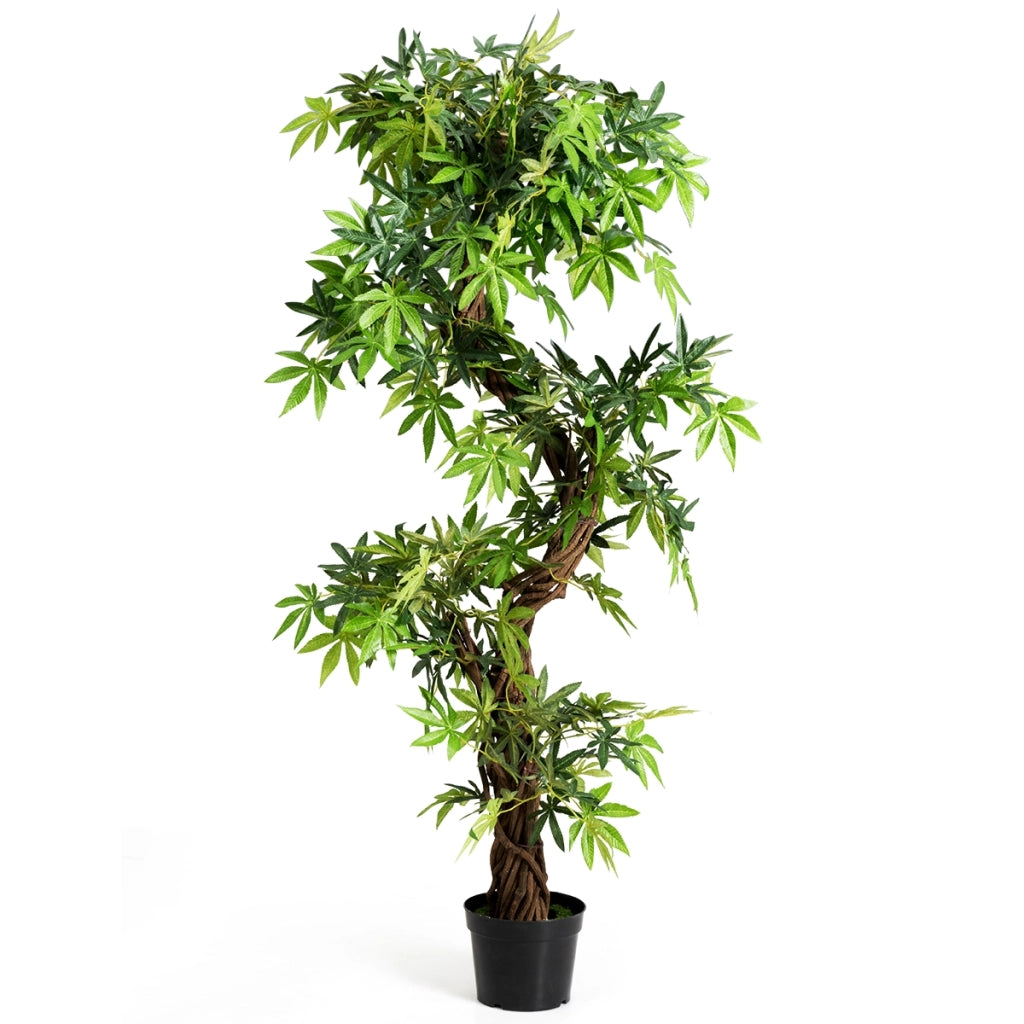 Albero artificiale in legno e foglie in plastica da casa o ufficio 160x19x19cm-Piante artificiali