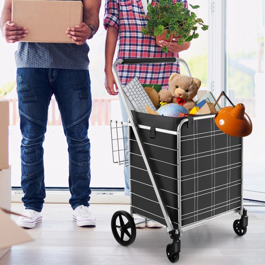 Carrello spesa pieghevole 126L, Carrello per alimenti pesanti con rivestimento impermeabile e portata 150kg Argento-Strumenti cucina
