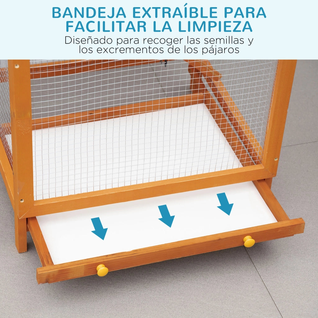 Gabbia per uccelli in legno di abete ¨C Xylo ¨C 2 porte, tetto asfaltato, 68x63x165cm