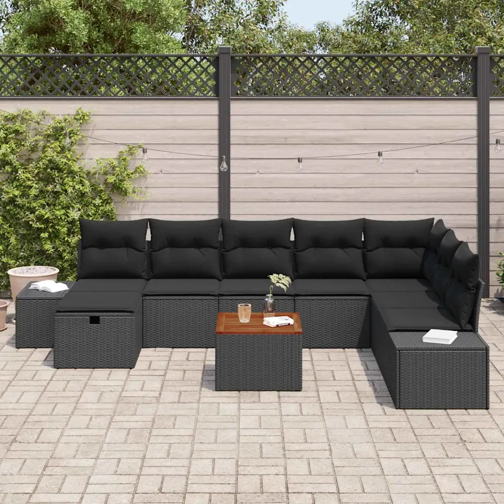 Set Divano da Giardino con cuscino 9 pcs Nero polyrattan 3359611