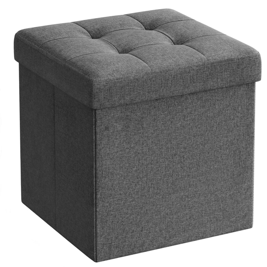 Pouf contenitore pieghevole grigio scuro effetto lino