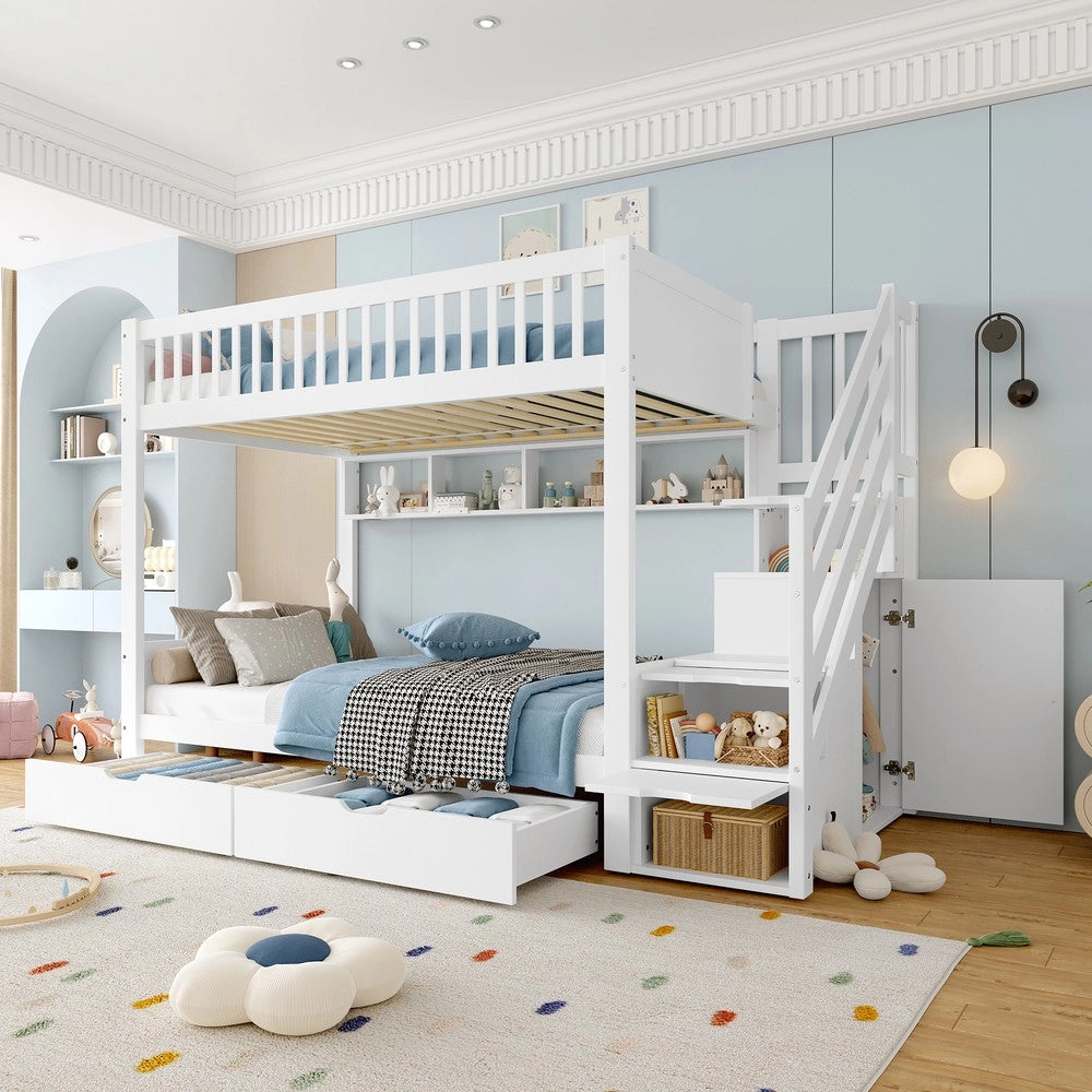 Letto a Castello con Cassetto, Rete e Armadio ¨C MINIMAL ¨C Bianco 90x200
