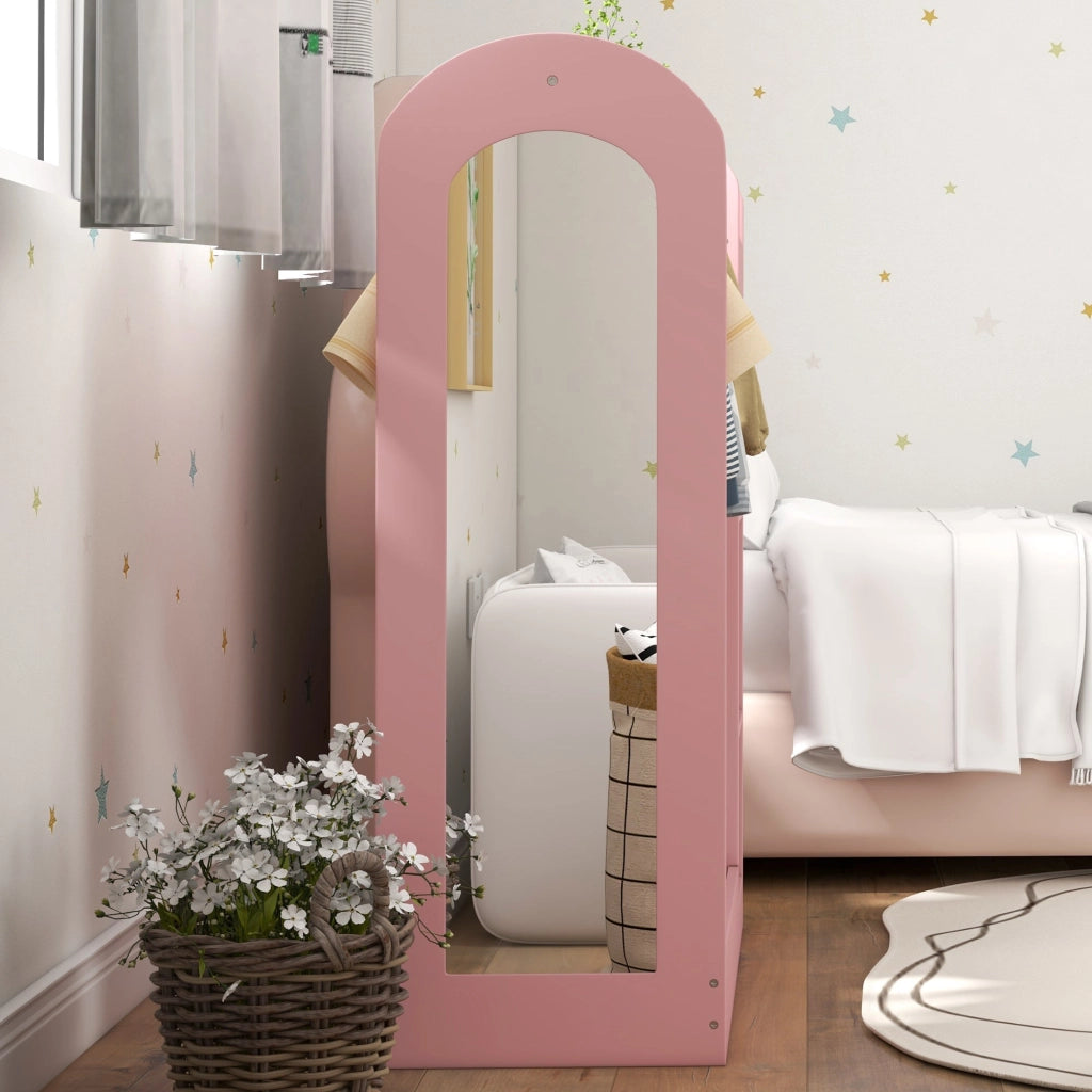 Armadio Aperto Appendiabiti per Bambine con Specchio e Ripiani 92x36x106 cm Rosa
