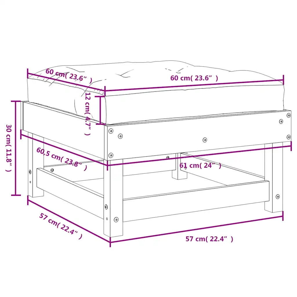 Poggiapiedi da Giardino con Cuscino in Legno Impregnato di Pino CFW9740992