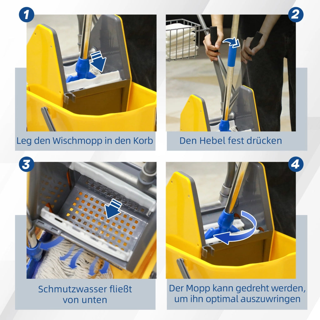 Secchio per lavaggio pavimenti con ruote ¨C Minimal ¨C Giallo, plastica, metallo
