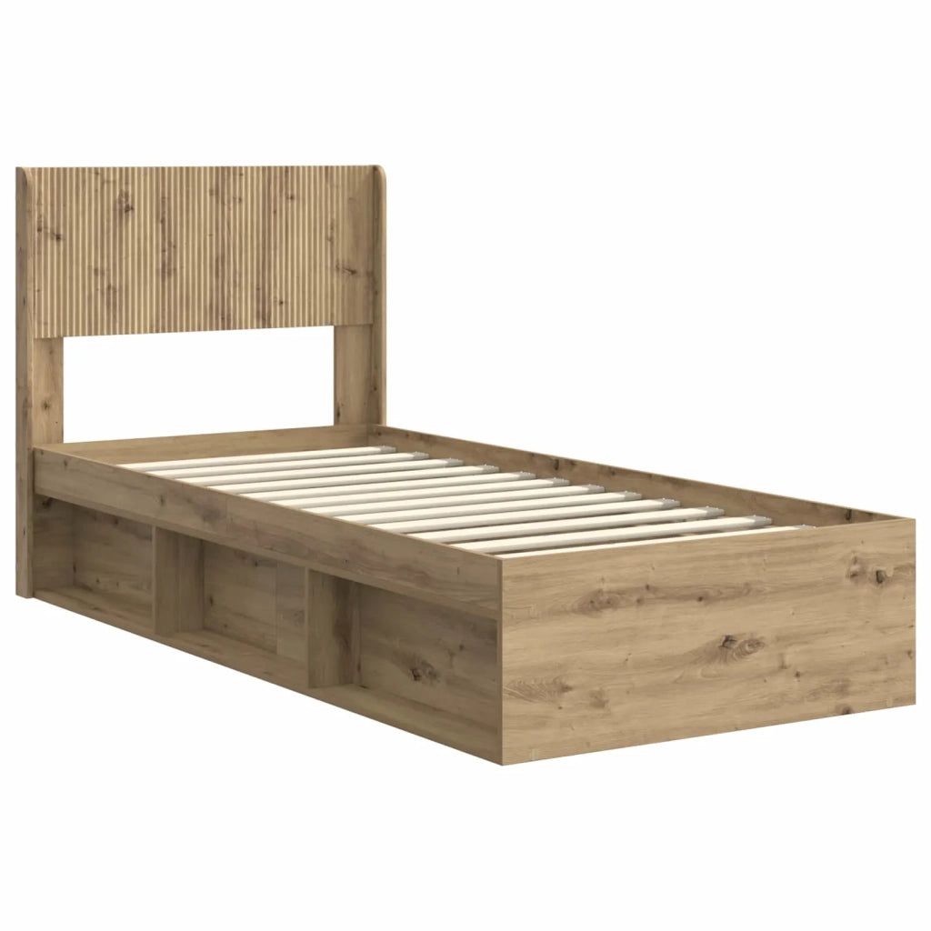 Letto singolo | Letto per adulti | Struttura del letto con stoccaggio e testata Rovere Artigianale