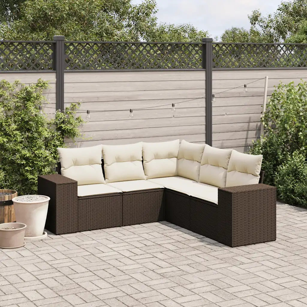 Set Divano da Giardino 5 pz con Cuscini Marrone in Polyrattan 3254890