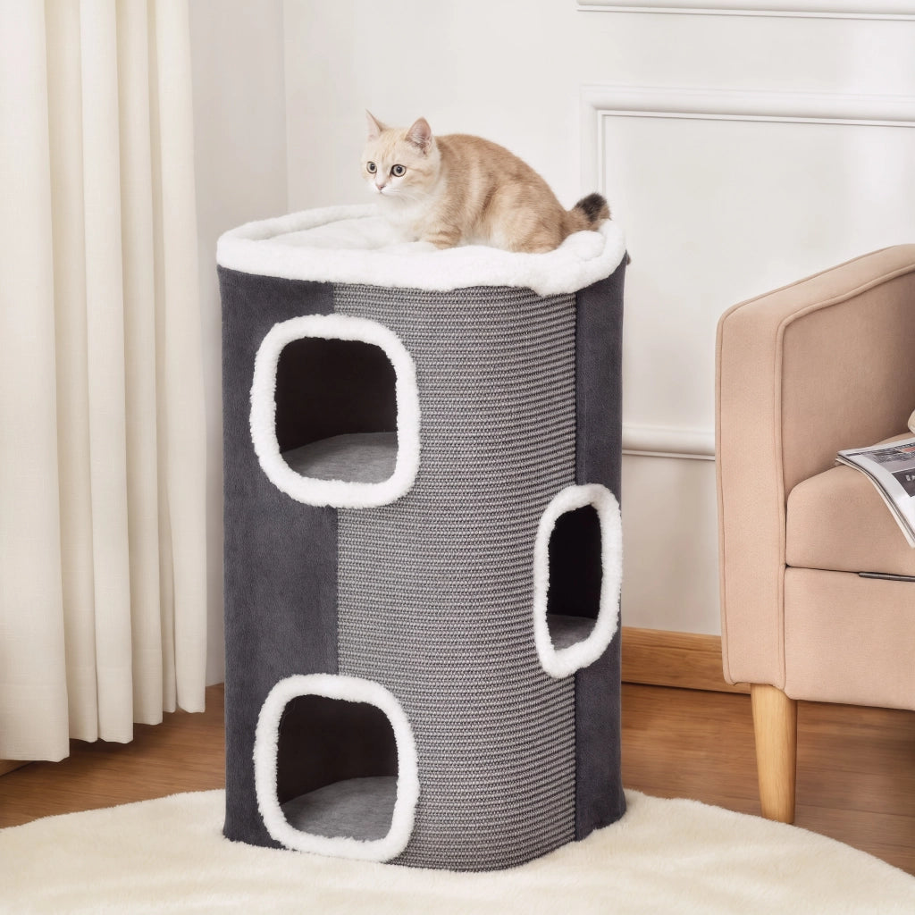 Tiragraffi a Torre 74cm con Cuccia e Cuscino ¨C Xylo ¨C Grigio e Bianco